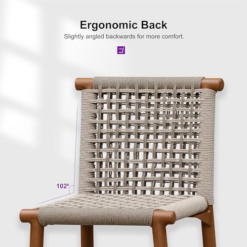 PURPLE LEAF Outdoor Counter Height Stools Set of 4 Aluminum Wicker Bar Stool with Back for Backyard Pool Lawn Kitchen Patio Metal Barstool Chairs Teak