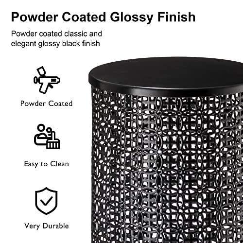 Glitzhome Outdoor Side Table Set of 2, Decorative Garden Stool for Patio Heavy Duty Metal Frame Accent Table Modern End Table, Glossy Black