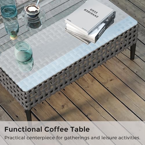 Jocoevol 5 Pieces Outdoor Patio Conversation Set – Rattan L-Shaped Corner Sofa Comfortable Thickening Cushions for Garden, Balcony,Weatherproof Waterproof UV Resistance