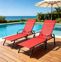 DUMOS Outdoor Lounge Chaise Set of 2 for Poolside Patio, 5-Position Chaise with Armrest, Sun Tanning Chair 350 lbs Heavy Duty Patio Pool Chair, Waterproof Lounge for Deck,Backyard, Beach, Red