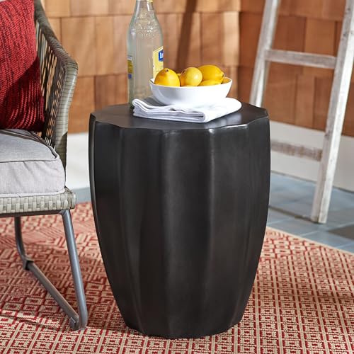 SAFAVIEH Outdoor - Jaslyn Accent Stool - Black Concrete - Modern Sculptural Drum Design - Ideal for Living Room, Patio, Deck, Sunroom, 15.3" W x 15.3" D x 17.7" H (VNN1010C)