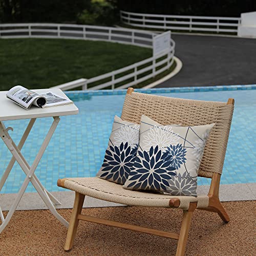 Blue and Gray Floral Pillow Covers 18x18 Set of 2 Outdoor Waterproof White Colored Decorative Throw Pillows Summer Pillowcase Polyester Cushion Case Decor for Couch Patio Funiture Garden Porch 01B18