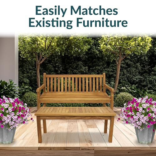 Sunnydaze 45-Inch Solid Teak Rectangular Outdoor Coffee Table - Patio Coffee Table for Outside - Light Brown Wood Stain Finish