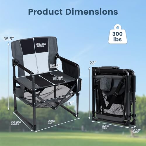 COSTWAY Heavy Duty Outdoor Camping Chair for Adults, Portable Folding Lawn Chair with Cup Holder, Side Pocket, Bottle Opener, Mesh Storage Shelf, Sturdy Metal Frame for Hiking, Fishing (2,Black)