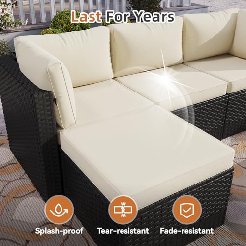 Aoxun Patio Furniture Set 5-Piece, Outdoor Sectional Sofas with Washable Cushion, Wicker Rattan Patio Conversation Sets for Backyard Porch and Poolside