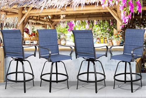 Shintenchi 4 Piece Patio Swivel Bar Chairs, All Weather Padded Textile Outdoor Metal Bar Stools Patio Chairs Set of 4, High Top Bistro Set Furniture for Balcony, Backyard, Lawn Garden, Deck, Deep Blue