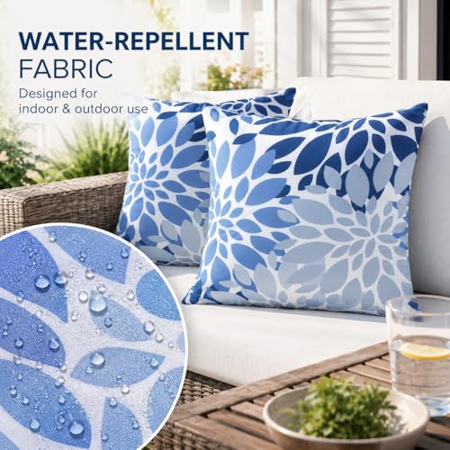JMKaixin Set of 2 Waterproof Outdoor Throw Pillows with Inserts – 18x18 Inch Square Pillows for Patio Furniture, Garden Chairs, Couch, or Bench – Indoor/Outdoor Decorative Use