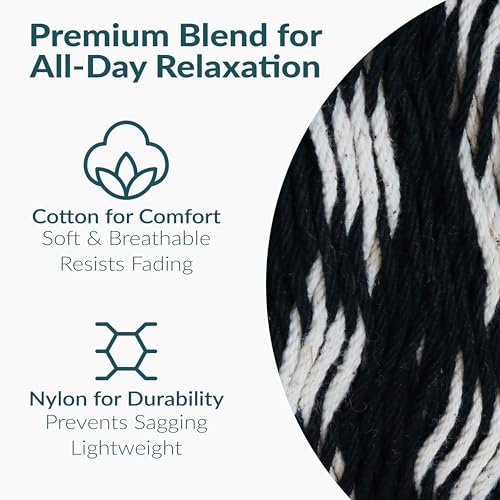 Sunnydaze Handwoven XXL Thick Cord Mayan Double Hammock for Outside - 625-Pound Capacity Heavy-Duty Outdoor Hammock - Black/Natural
