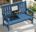 SERWALL Outdoor Bench with Cup Holder, Oversized 58" HDPE Porch Bench Suitable for 3 Person, All Weather Patio Benches with High Backrest for Garden, Park, Yard, Front Porch, Navy