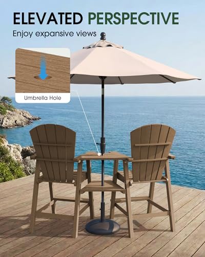 SUUNYN Tall Adirondack Chairs Set of 2, HDPE High Adirondack Chairs with Double Removable Trays, All Weather Outdoor Barstools for Patio, Balcony, Backyard, Deck and Garden, Teak