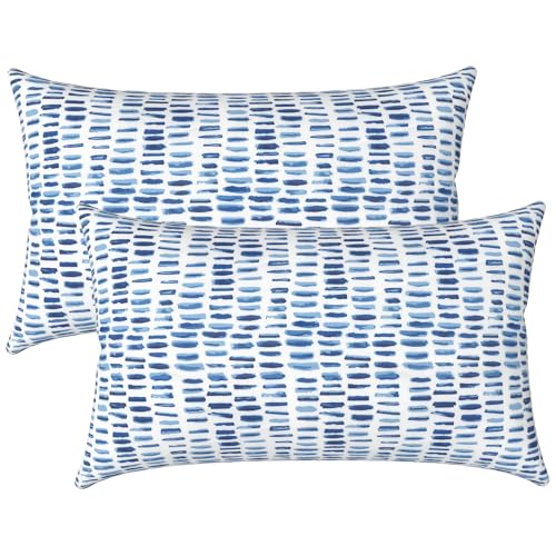 LVTXIII Set of 2 Patio Lumbar Pillows, 12”x20” Fade Resistant Outdoor Lumbar Pillow with Inners, Fluffy Decorative Garden Lumbar Cushions for Home Patio Coach Sofa Use, Pebble Blue