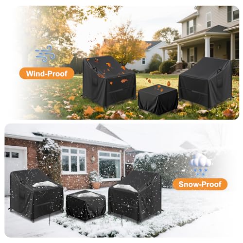 Hiticover Covers for Devoko/Greesum 3 Pieces Patio Furniture Sets Rattan Wicker Chairs with Table,Waterproof Patio 3 Piece Bistro Set Cover, Outdoor Cover for Small Table and Chairs Set of 2