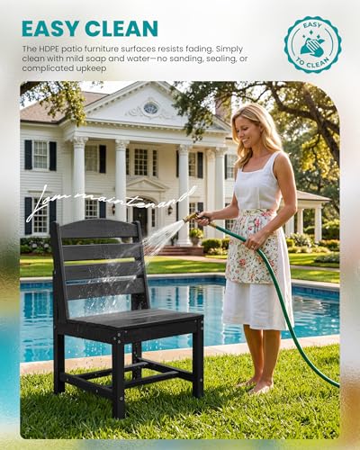 SERWALL Patio Dining Sets for 6 Person, HDPE Dining Set with 6 Armless Chairs, Black
