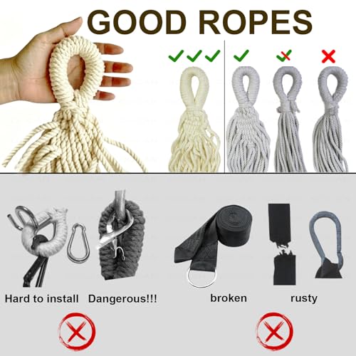 Double Hammock 500 lbs Load Capacity, Polyester Cotton Hammock, Suitable for Patio Porch, Garden and Backyard Relaxation, Indoor & Outdoor Use (Beige)
