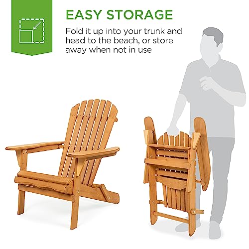 Best Choice Products Folding Adirondack Chair Outdoor Wooden Accent Furniture Fire Pit Lounge Chairs for Yard, Garden, Patio w/ 350lb Weight Capacity - Natural