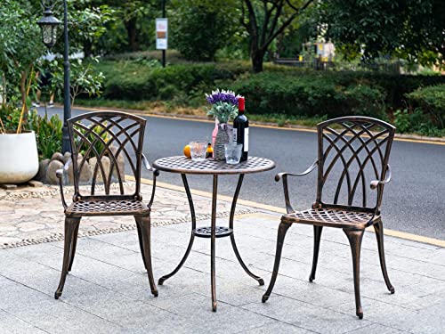 ZOTORUN Bistro Set 3 Piece Rustproof Cast Aluminum Patio Furniture Sets Round Table with Umbrella Hole for Outdoor, Patio, Balcony, Bronze