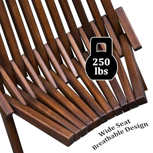 Melino Wooden Folding Tamarack Chairs, FSC Certified Acacia Low Profile Adirondack Chairs, Wood Folding Chair for Outdoor, Patio, Porch, Pool, Backyard, Garden, Balcony and Deck - Chestnut - Single