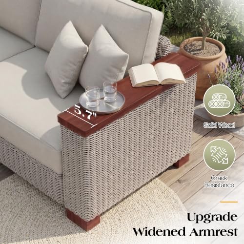 PaPaJet Outdoor Loveseat Patio Sofa, Wicker Couch with Solid Armrests & Legs, 4.7" Thick Cushion, UV-Resistant Modular Sofa for Porch, Backyard, Garden
