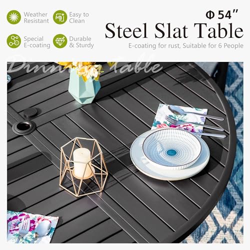 Sophia & William Round Patio Table and Chairs Set, Outdoor Dining Set for 6, 7 Piece Metal Patio Furniture, 54" Black Table(Diamond)