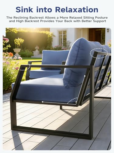 knocetx Oversized Outdoor Modern Patio Sofa for 3, 5" Thick Cushions, Deep Seat & Wide Armrests, Comfortable Aluminum All-Weather Rustproof UV-Resistant Frame for Garden, Backyard, Porch