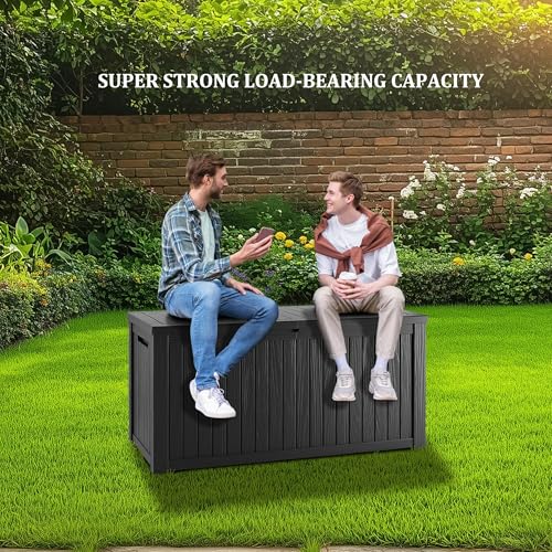 TARKARI 270 Gallon Resin Deck Box, Waterproof Outdoor Storage Box, Lockable for Patio Furniture, Garden Tools, Pool Accessories, UV-Resistant for All Weather Use, Black