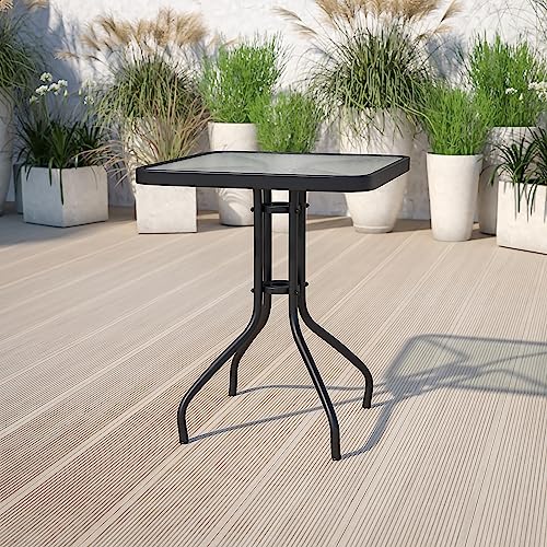 Flash Furniture Barker 23.5" Square Indoor/Outdoor Tempered Glass Patio Side Table, Outdoor Patio Table for Commercial or Residential Use, Clear/Black