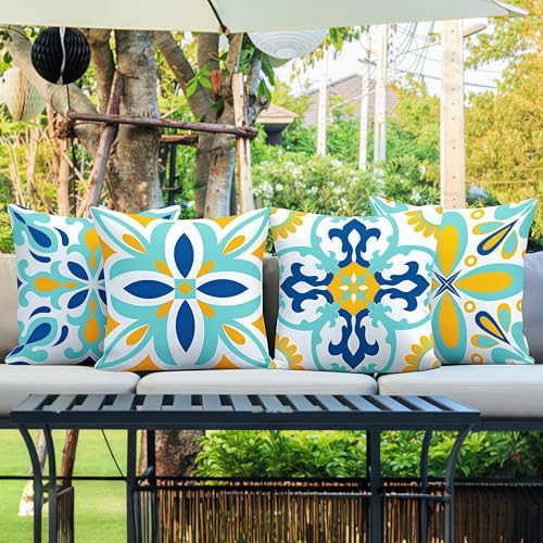 coclothy Outdoor Pillow Covers - 4 Pack Outdoor Pillow Covers 18x18 Waterproof PillowCovers for Patio Furniture Decorative Pillowcases