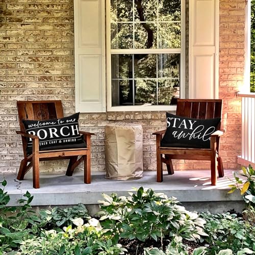 TAJWE Outdoor Pillow Covers Waterproof 12x20 Set of 2 Black and White Decorative Welcome to Our Porch Stay Awhile Cushion Cases for Patio Furniture Sofa Couch Decor