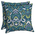 Arden Outdoor Toss Pillow, 2 Pack, 16 x 16, Rain-Proof, Fade Resistant Sapphire Aurora Blue Damask