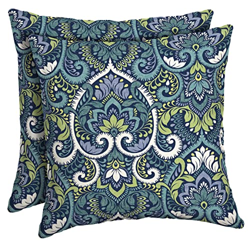 Arden Outdoor Toss Pillow, 2 Pack, 16 x 16, Rain-Proof, Fade Resistant Sapphire Aurora Blue Damask