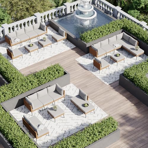 Aoxun 8 Piece Patio Furniture Set, 8 Seats Outdoor Sectional Sofas with Thick Cushion, Wicker Outdoor Patio Furniture Set with Ottomans for Party, Garden, Backyard, Grey