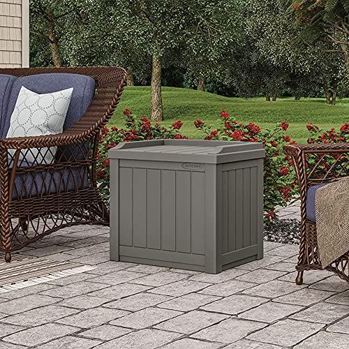 Suncast Outdoor Storage Box - 22 Gallon Stone Gray Resin Outdoor Deck Box with Seat, Weatherproof Patio Storage Bin Container for Keeping Cushions, Tools, & Towels for Pool, Yard, & Garden
