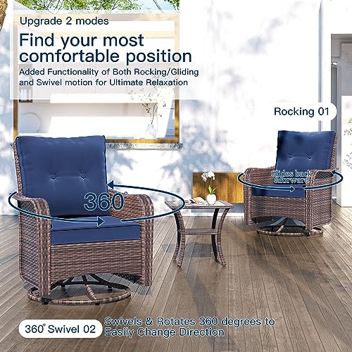 Kullavik 12PCS Outdoor Patio Furniture Set,PE Wicker Rattan Sectional Sofa Patio Conversation Sets with Tempered Glass Table,Swivel Rocking Chairs Set,Navy Blue
