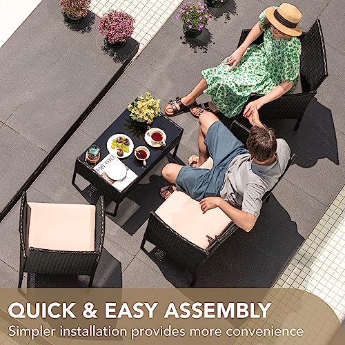Devoko 4 Pieces Patio Porch Furniture Sets PE Rattan Wicker Chairs Beige Cushion with Table Outdoor Garden Patio Furniture Sets (Black)