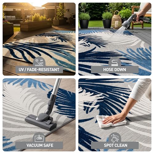 Rugshop Navy Lucca Contemporary Floral Indoor/Outdoor Area Rug Durable Polypropylene, Weather Resistant, Easy to Clean Perfect for Patio, Backyard, Deck and Outdoor Lounge 7'10" x 10'