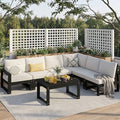 Polyhouz Patio Furniture Set, 7-Piece Outdoor Furniture with Cushions, L Shaped Outdoor Couch Sets 6 Seats, HDPE Patio Sectional Sofas for Porch, Backyard, Deck, Black