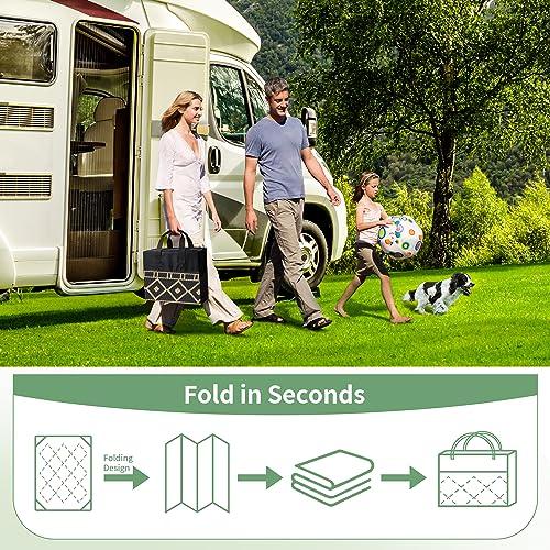 GENIMO Outdoor Rug Waterproof 8'x10' for Patio, Foldable Reversible Plastic Straw Carpet for Travel Trailers, Outside Area Mat for Rv, Deck, Picnic, Porch, Camper, Balcony, Beach, Black & Brown