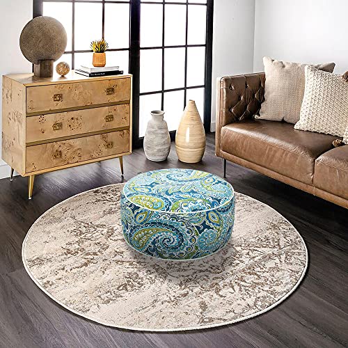 Magpie Fabrics Indoor/Outdoor Inflatable Stool Ottoman Pouf, Water Repellent Round Footrest Footstool D20 xH9, Portable for Patio Garden Camping or Home, Paisley Lapis Green