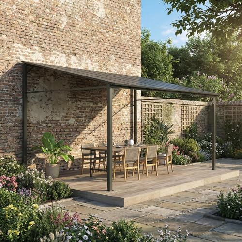 10x12 ft Wall-Mounted Lean-to Gazebo, Outdoor Patio Cover Awning with Heavy-Duty Aluminum Frame & UV-Resistant Polycarbonate Roof, All-Weather Hardtop Canopy for Deck, Yard & Parties