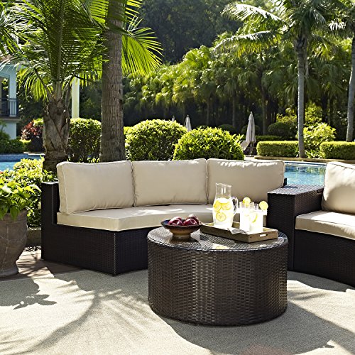 Crosley Furniture Catalina 2-Piece Half Moon Outdoor Sectional Sofa Wicker Conversation Patio Furniture Set, Brown