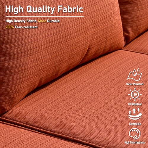 HOOOWOOO Wicker Patio Conversation Sets,6 Piece Outdoor Furniture Set with Swivel Rocking Chairs,All Weather Resistant Modern Outside Out Door Rattan Couch Chairs Side Table Set,Orange Red