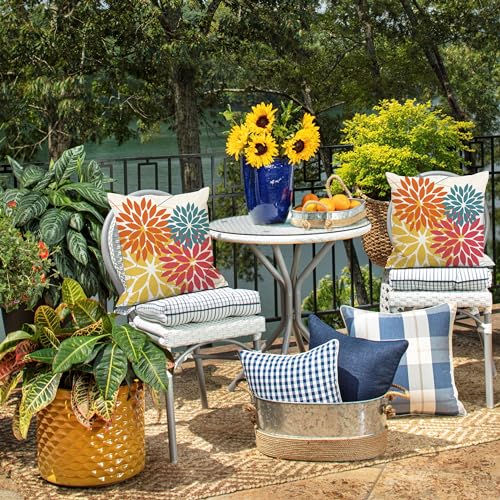 DFXSZ Outdoor Pillow Covers 18x18 Inch Set of 2 Orange Yellow Red Flower Decorative Waterproof Fall Summer Outdoor Pillow Covers for Patio Funiture Garden Couch 168G18