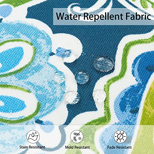 Magpie Fabrics Indoor/Outdoor Inflatable Stool Ottoman Pouf, Water Repellent Round Footrest Footstool D20 xH9, Portable for Patio Garden Camping or Home, Paisley Lapis Green