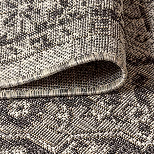 JONATHAN Y Boho Medallion Indoor Outdoor Area Rug 8X10 Gray/Black, Rozetta Textured Weave for Backyard, Patio, Porch, Easy-Cleaning, High Traffic, Pet-Friendly, Non-Shedding (SMB102D-8)