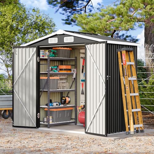 Breezestival 6x4FT Outdoor Storage Shed, Metal Garden Tool Shed with Sloping Roof & Lockable Door for Patio Lawn Backyard (Black, 6x4FT)