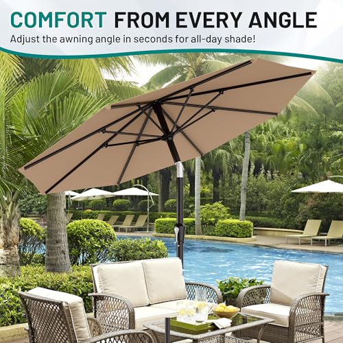 AreShark 9 FT Patio Umbrella for Outdoor, Outdoor Table Umbrella with Push Button Tilt and Crank, Outdoor Patio Umbrellas with 8 Sturdy Ribs for Market, Garden, Pool (Beige)