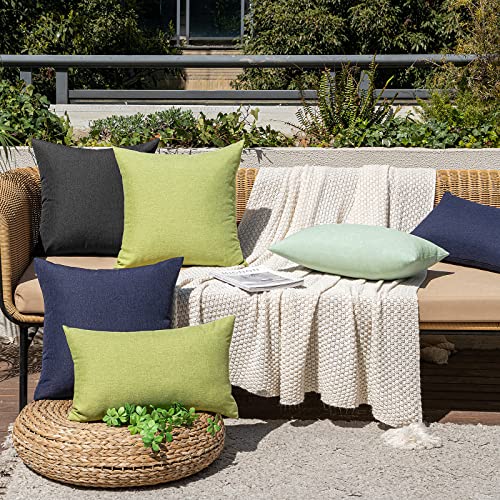 MIULEE Pack of 2 Decorative Outdoor Solid Waterproof Throw Pillow Covers Faux Linen Garden Farmhouse Cushion Cases for Summer Patio Tent Balcony Couch Sofa 18x18 Inch Navy