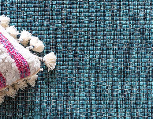 Unique Loom Outdoor Border Collection Area Rug - Soft Border (8'x 11' 4" Rectangle, Teal/ Ivory)