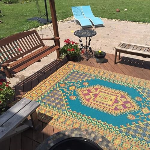 Mad Mats Outdoor Rug, Reversible Plastic Mat for Patio, Porch, Deck, Kitchen & Bath, Turkish, 6' x 9', Aqua