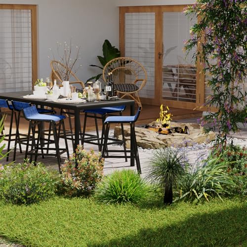 Sundale Outdoor Patio Metal Bar Stools Set of 2, Low Back Modern Counter Height Tall Chair Armless, High Top Outside Barstools, All-Weather Patio Stools for Porch Yard Deck Balcony, Modern Blue